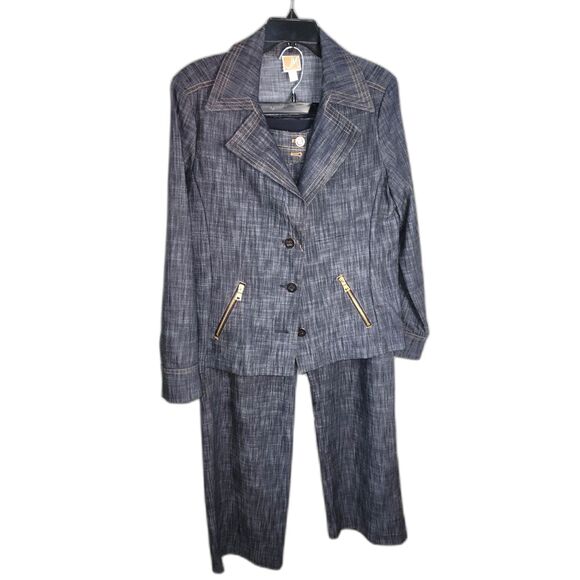JM Collection Blue Denim Pants Suit Size 10 - Picture 1 of 8